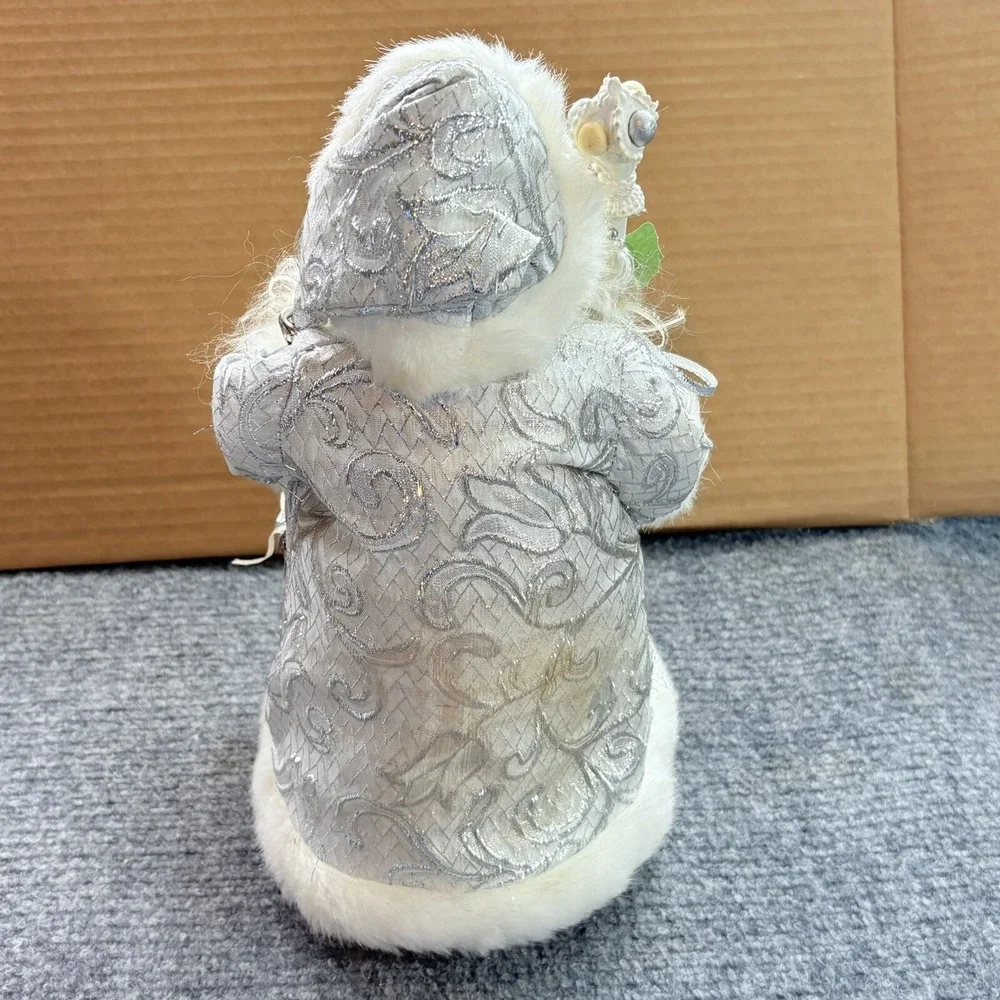Vintage Old World Santa Tree Topper White Silver Fur Trim Holiday Decor Figurine